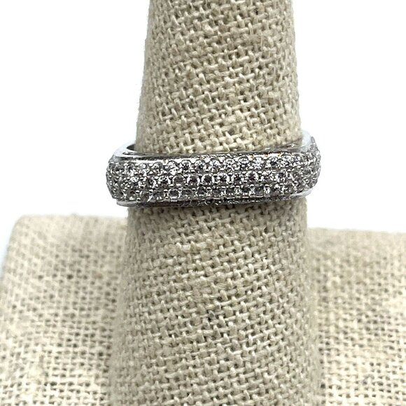 Sterling Silver Square Micro Pave Cubic Zirconia Eternity Band Ring 8.25 New - Picture 5 of 10